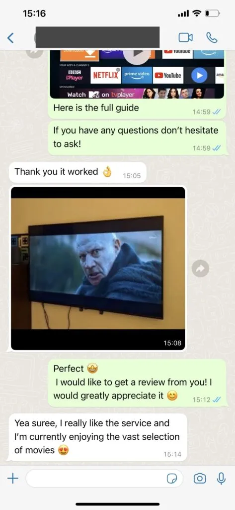 Captura de conversa WhatsApp sobre IPTV Tuga número 1