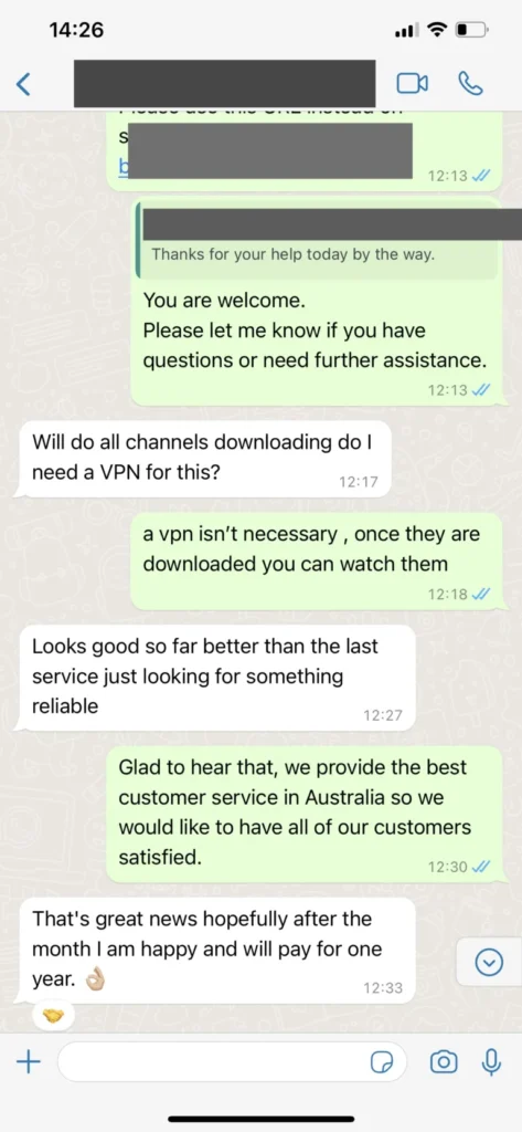 Captura de conversa WhatsApp sobre IPTV Tuga número 3